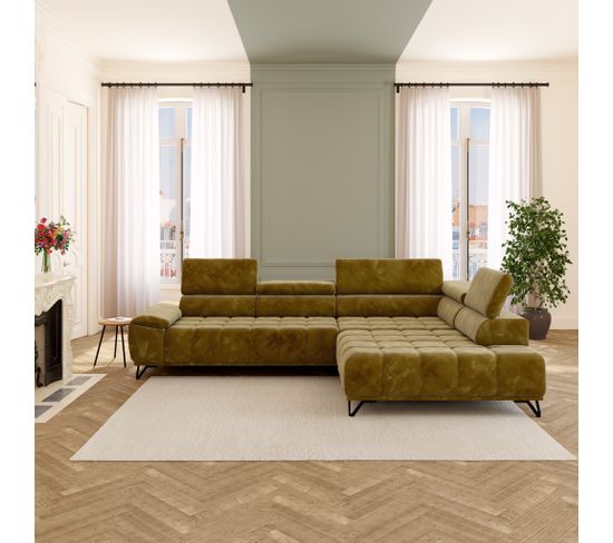 Canapé d'angle droit relax PALLADIO tissu Monolith or
