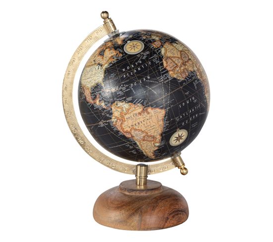 Globe en bois H 24 cm  Noir
