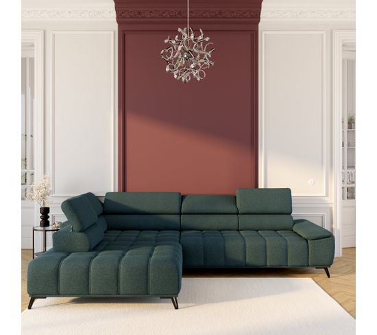 Canapé d'angle gauche relax PALLADIO tissu Polaris vert kaki