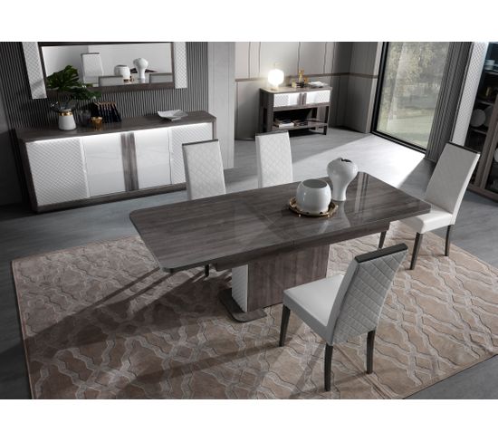 Table  L.160 cm + allonge CARTESIA imitation chêne gris et blanc