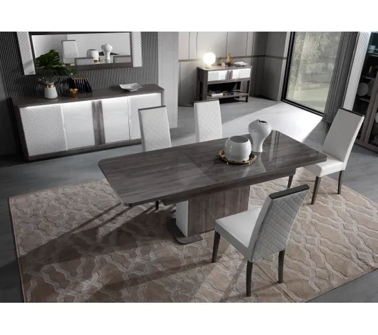 Table L.180 cm + allonge CARTESIA imitation chêne gris et blanc