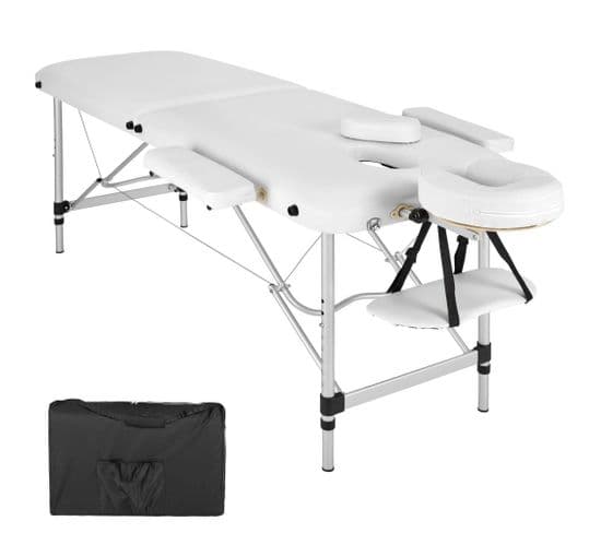 Table De Massage Pliante 2 Zones Aluminium Portable + Housse Blanc 2008134