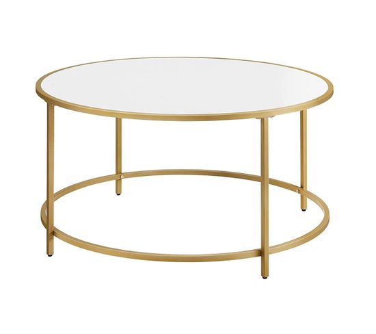 Table Basse Ronde Table De Salon Avec Dessus En Panneaux Cadre En Métal Doré Montage Facile Style M
