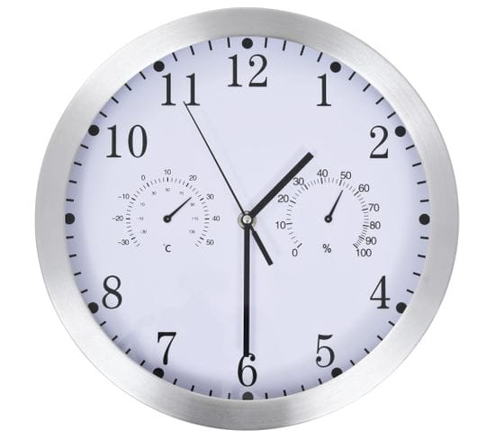 Horloge Murale À Quartz Hygromètre Et Thermomètre 30 Cm Blanc Dec022254