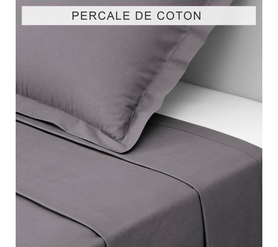 Drap Plat Percale Coton Tertio®  Anthracite -180 X 290