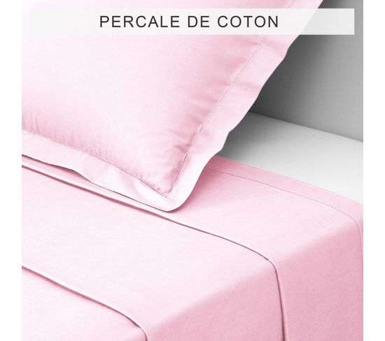 Drap Plat Percale Coton Tertio®  Rose -180 X 290
