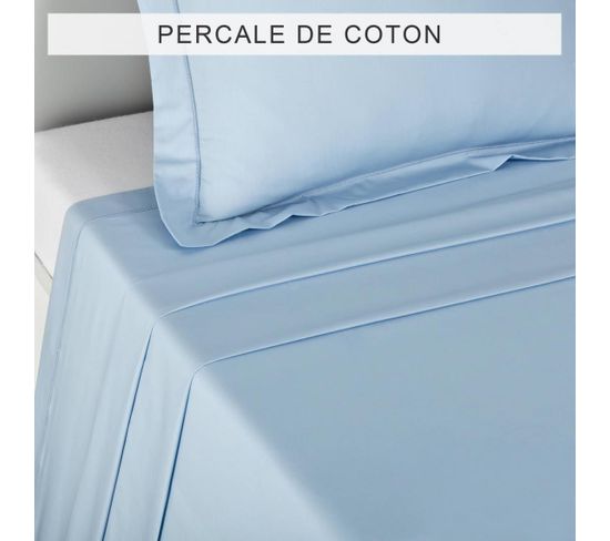 Drap Plat Percale Coton Tertio®  Bleu -180 X 290