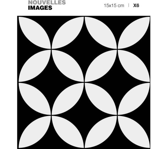Stickers Rosaces Noir Et Blanc 15 X 15 Cm (lot De 6)
