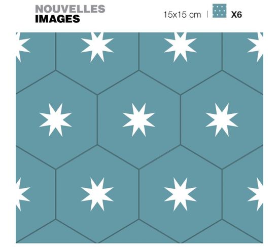 Stickers Tomettes Bleus Verts Étoilées 15 X 15 Cm (lot De 6)