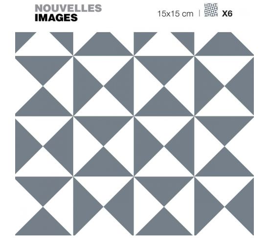 Stickers Motif Triangle Illusion Gris Et Blanc 15 X 15 Cm (lot De 6)