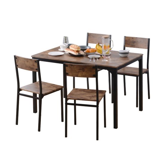 Table à manger avec 4 chaises, pour balcon, salle à manger et salon, vintage Marron