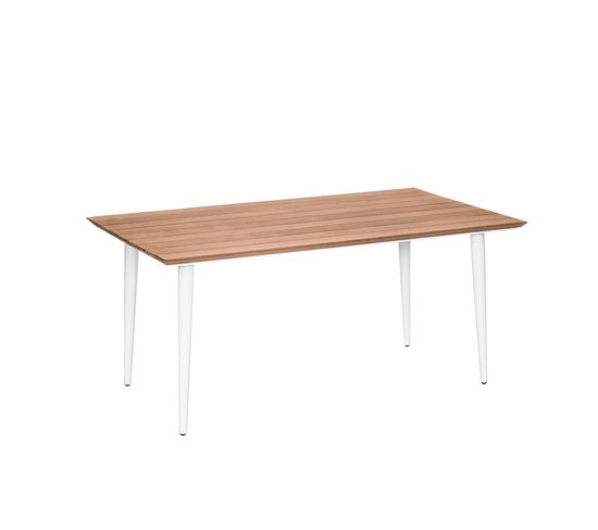 Table Rectangulaire En Acier Et Teck - 160x90x73 Cm - Blanc