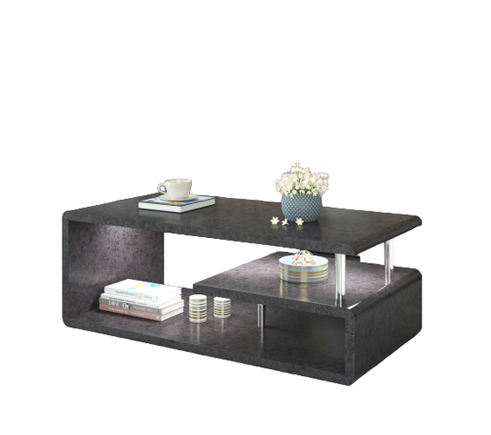 Table basse moderne, finition gris ciment, éclairage LED, Table de canapé de salon, bureau