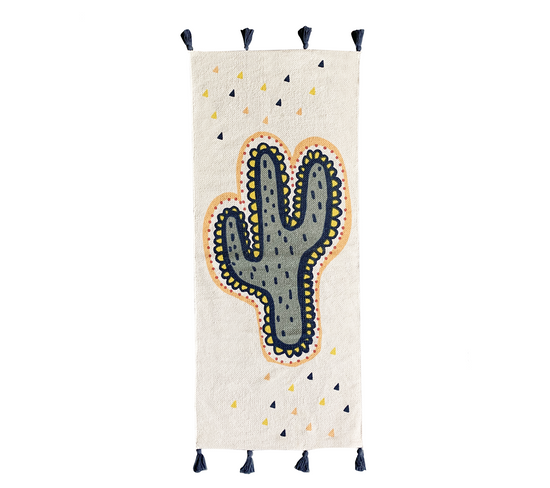 Lalama - Tapis En Coton Imprimé Blanc Cactus 50x120cm