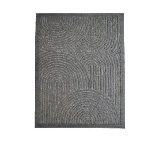 Tapis Intérieur Et Extérieur Motif Art Déco En Relief Gris 160x220 - New Age Deco