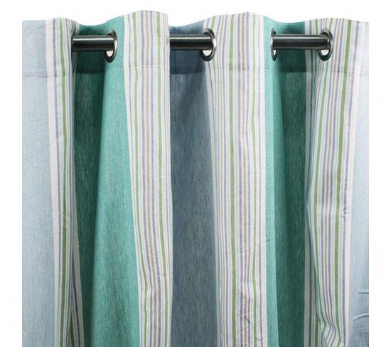 Rideau En Coton À Œillets À Rayures Turquoise 150x270 - Brise
