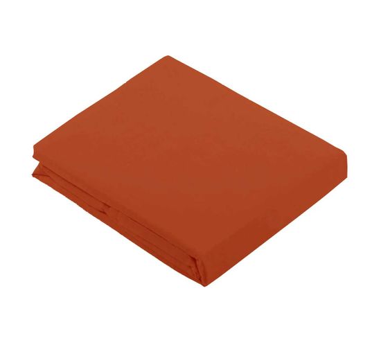 Drap Plat Uni En 100 % Coton - 180x290 Cm - Orange Corail