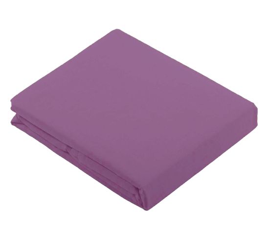 Drap Plat Uni En 100 % Coton - 180x290 Cm - Violet Parme