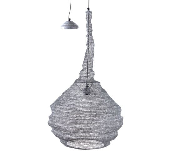 Lampe Suspension Métal Gris Blanchi Filet De Pêche Diamètre 47cm