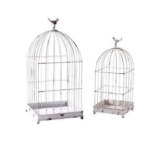 Cages En Métal Laqué Blanc Vieilli (lot De 2)
