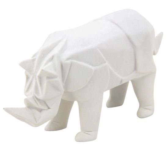 Rhinocéros Déco En Résine Blanche Origami