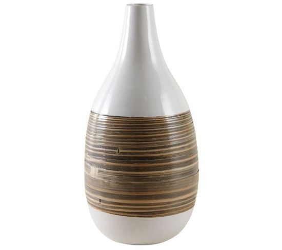 Vase Décoratif Bambou Naturel Et Laqué Blanc M2