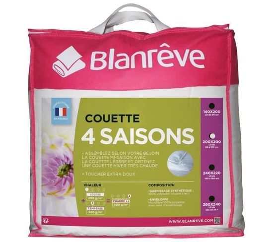 Couette 4 Saisons Microfibre Polyester 500 Gr/m² 200x200 Cm Blanc