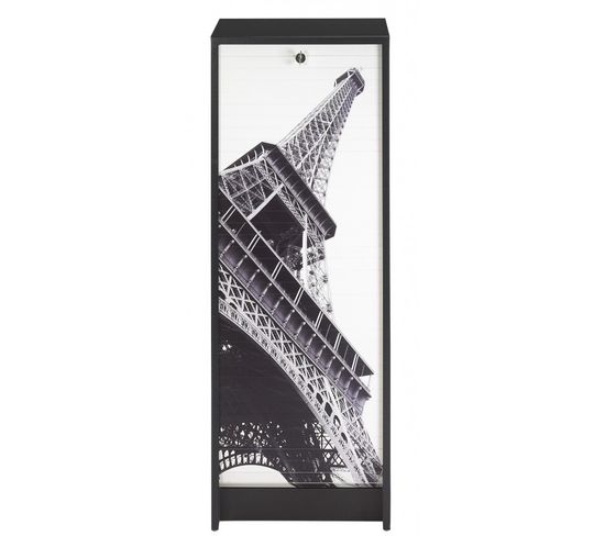Classeur à Rideau Noir 5 Etagères Serrure L 37.8 H 103.8 P 38.4 Cm - Coloris: Tour Eiffel 750 751