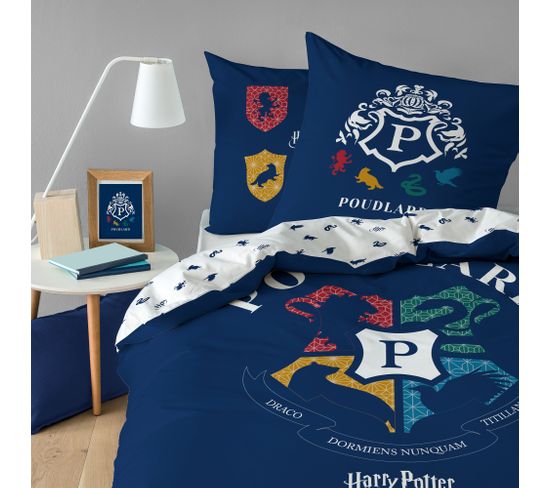 Parure De Lit Imprimée 100% Coton, Harry Potter Blason 240x220+2x63x63cm