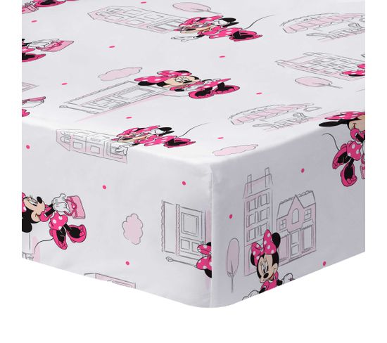 Drap-housse Imprimé 100% Coton, Disney Home Minnie Shopping 90x190/200cm - Bonnet 30cm