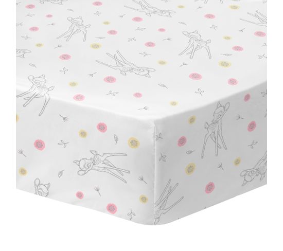 Drap-housse Imprimé 100% Coton, Disney Home Bambi Flowers 90x190/200cm - Bonnet 30cm