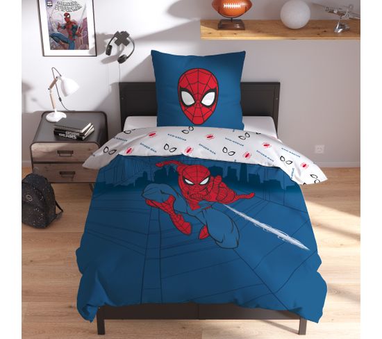 Parure De Lit Imprimée 100% Coton, Spiderman Home Basic 140x200+63x63cm