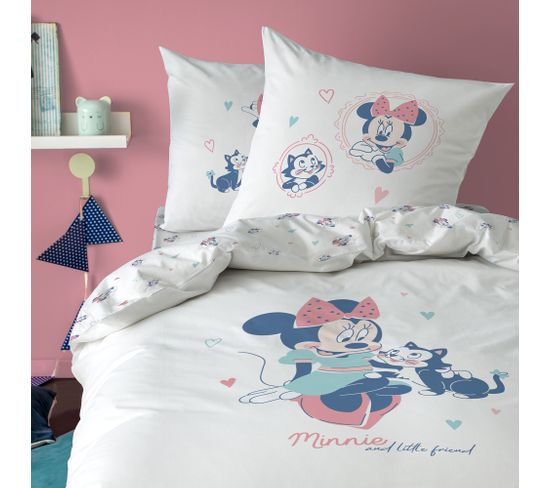 Parure De Lit Imprimée 100% Coton, Disney Home Minnie Little Friend 140x200+63x63cm