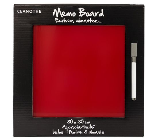 Mémo Board Face Magnétique Verre Rouge 30x30 Cm
