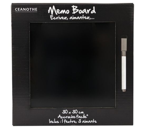 Mémo Board Face Magnétique Verre Noir 30x30 Cm