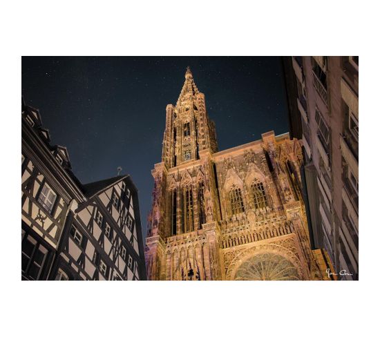 Tableau Sur Toile Cathédrale Notre-dame De Strasbourg De Nuit 45x65 Cm