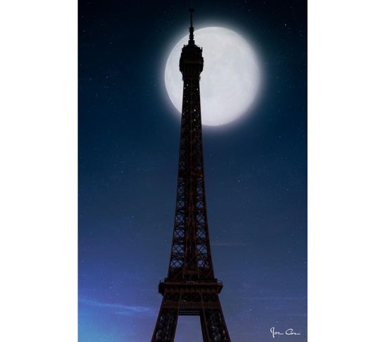 Tableau Sur Verre Synthétique Lune Et Tour Eiffel 65x97 Cm