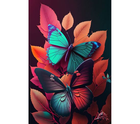 Tableau Sur Verre Papillons Fantaisie 30x45 Cm