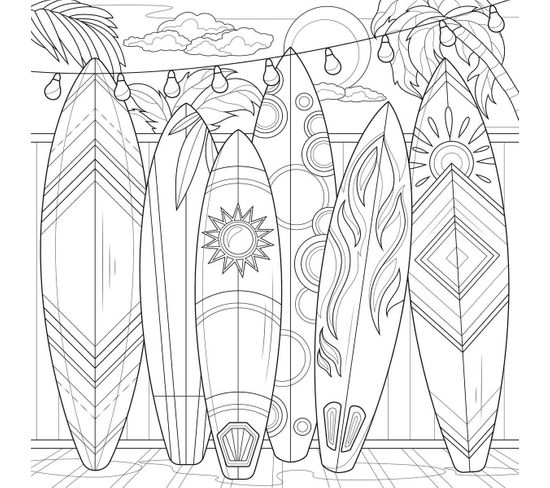 Tableau Sur Toile Planches De Surf à Colorier 30x30 Cm