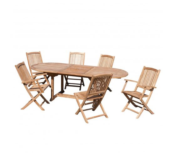 Harris - Salon De Jardin En Bois Teck 8/10 Pers - 1 Table Ovale Extensible 180*240/100 Cm 4 Chaises