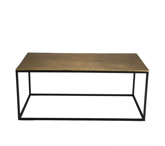Jonas - Table Basse Rectangulaire 98x57cm Aluminium Doré Pieds Noirs