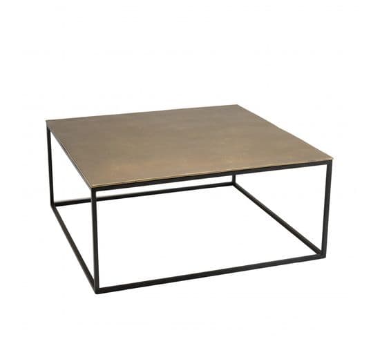 Jonas - Table Basse Carrée 90x90cm Aluminium Doré Et Noir Pieds Métal