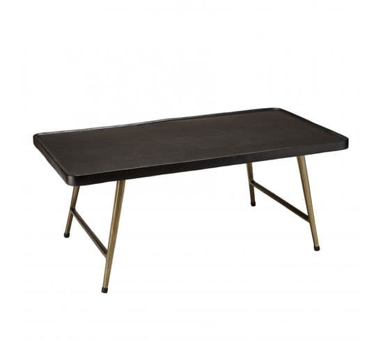 Jonas - Table Basse Rectangulaire En Aluminium Plateau Noir Pieds Dorés