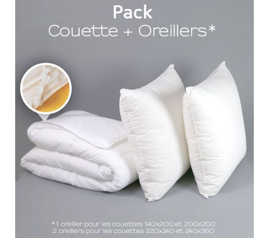 Pack Couette 4 Saisons + Oreiller Medium Protection Active 200 X 200 Cm Blanc