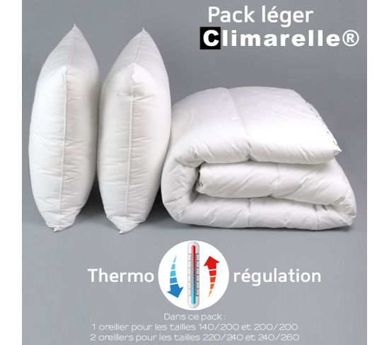 Pack Climarelle® Thermorégulation Couette Legere + Oreiller 220 X 240 Cm Blanc