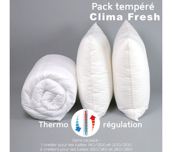 Pack Clima Fresh Thermorégulation Couette Tempérée + oreiller 200 X 200 Cm Blanc - Dodo