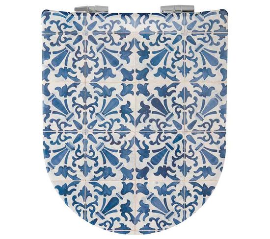 Abattant Olfa Avec Descente Assistée Aux Motifs Azulejos - 36.5x47.5 Cm - Bleu Brillant