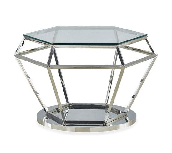 Table Basse Design "ruby" 80cm Transparent Et Argent