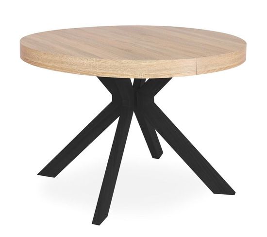 Table Ronde Extensible "zefane" 160-260cm Noir et Chêne