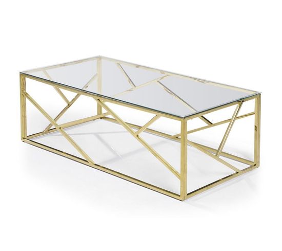 Table Basse Design Verre Et Métal "linea" 120cm Or